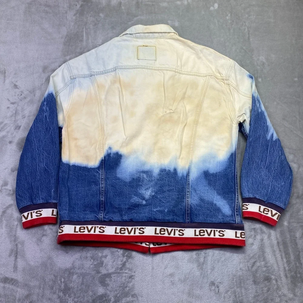 Levis Distressed Ombre Tie Dye Denim Trucker Jacket Custom Bleached Safety Pin L
